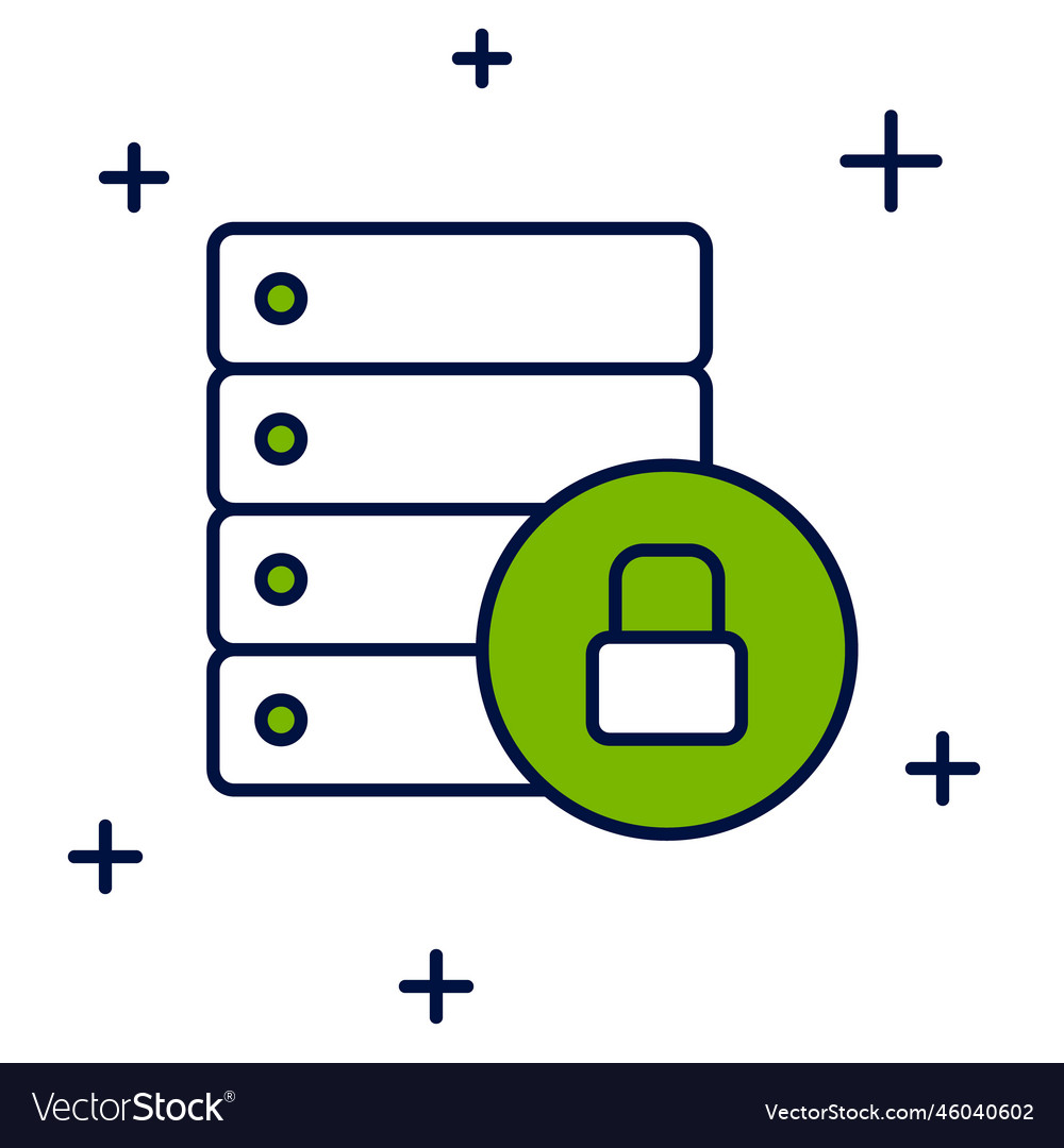 Filled outline server security with closed padlock