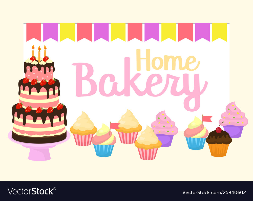 Home Bakery Birthday Cake Royalty Free Vector Image