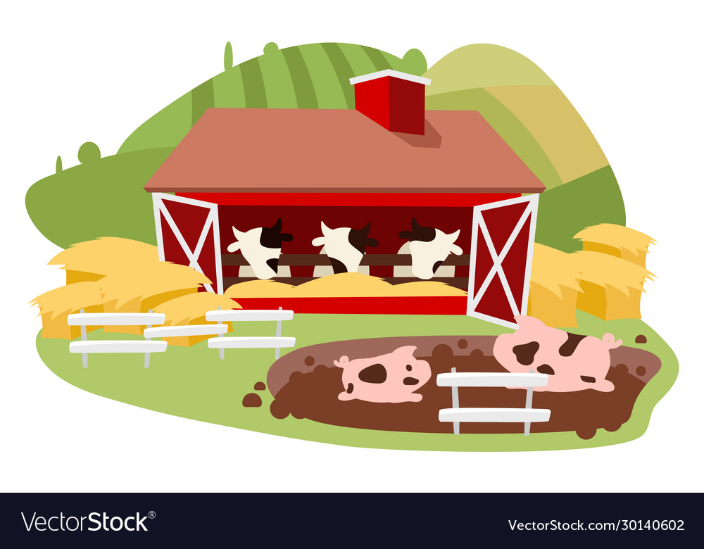 Livestock and cattle farming flat dairy farm Vector Image