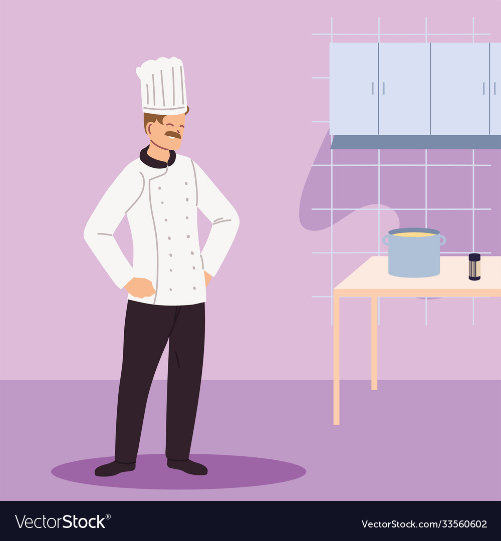 man-chef-in-restaurant-kitchen-royalty-free-vector-image