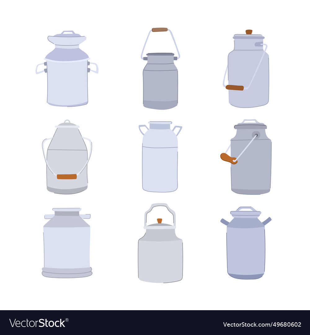 Metal Milk Can Set Cartoon Royalty Free Vector Image