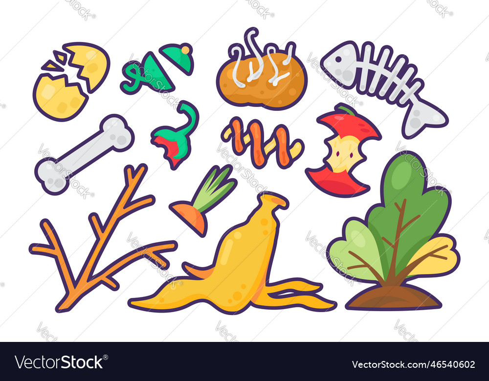 Organic Waste Food Disposal Set Royalty Free Vector Image Organic Waste Food Disposal Set Royalty Free Vector Image