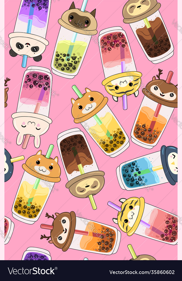 Seamless pattern with kawaii bubble tea Royalty Free Vector