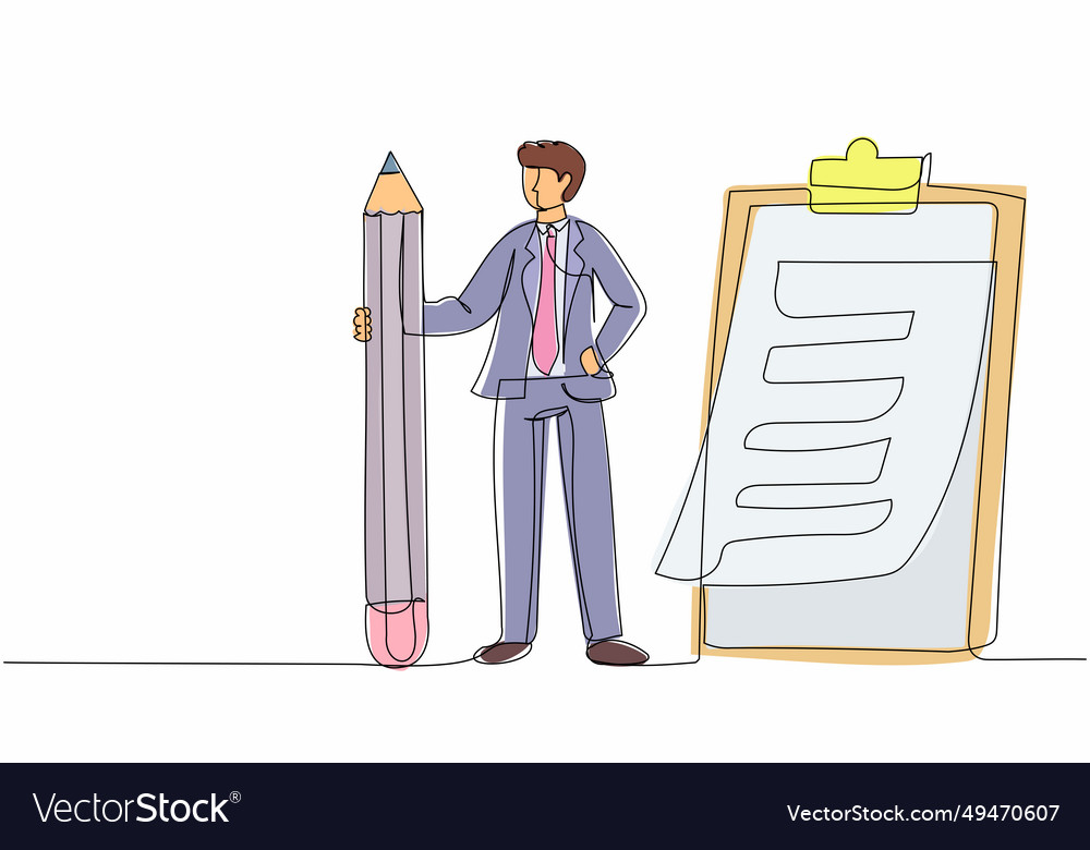 Continuous One Line Drawing Businessman Holding Vector Image Continuous One Line Drawing Businessman Holding Vector Image