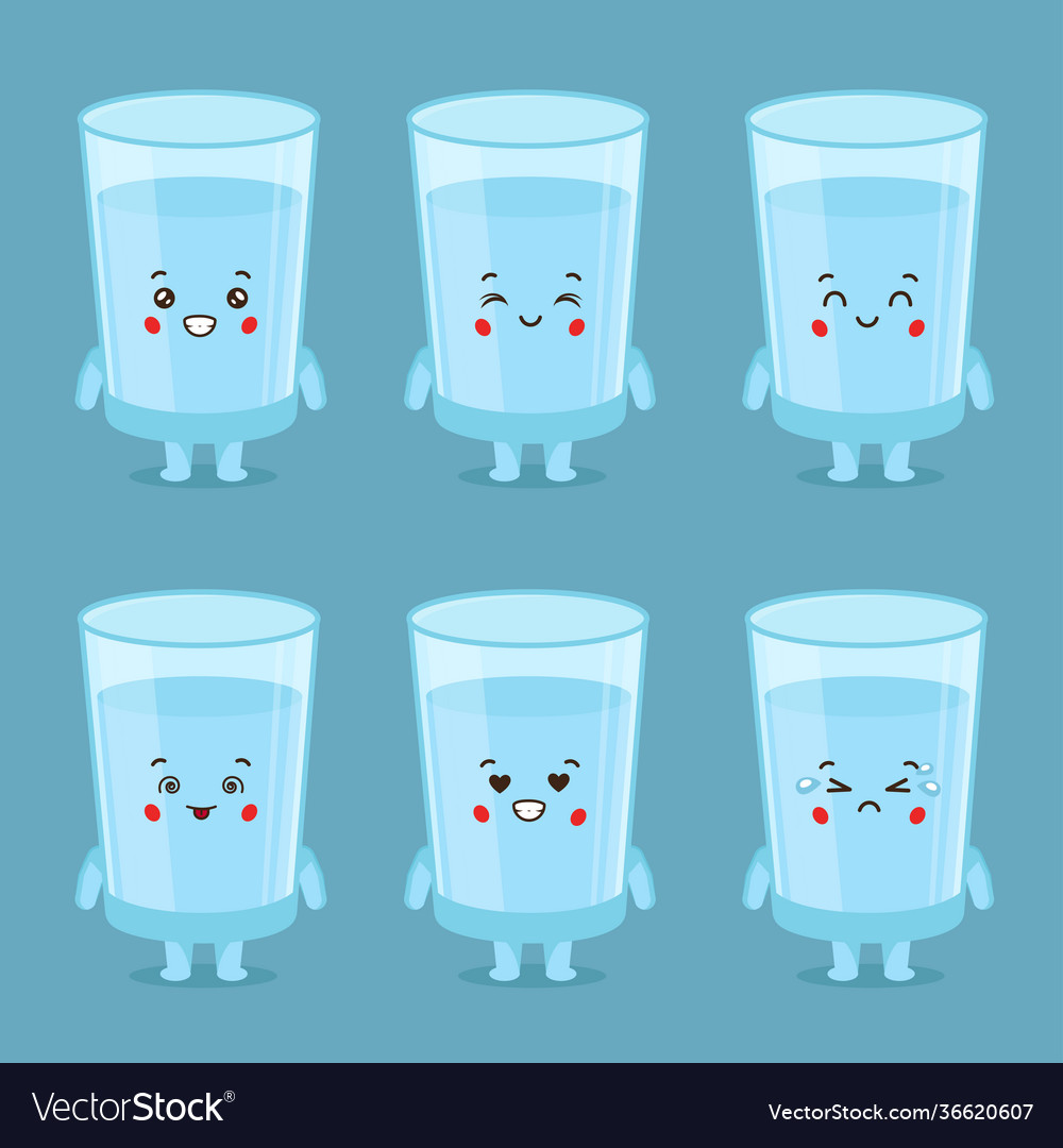 Cute water glass character with expressions Vector Image