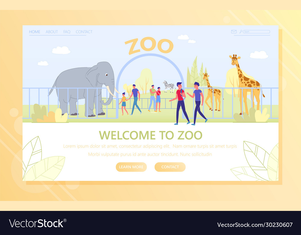 Entrance to zoo group people examines animals Vector Image