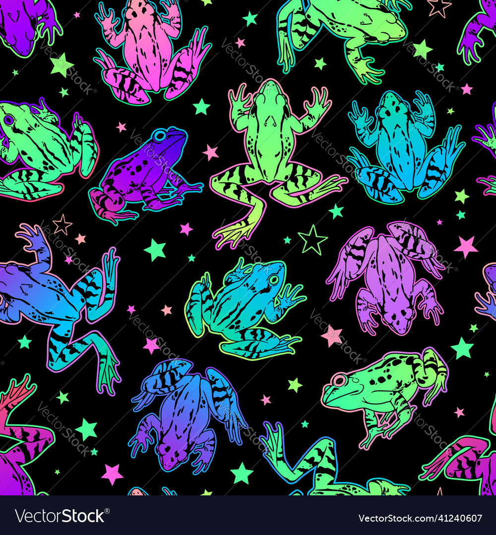 Seamless with colorful iridescent frogs vector image Seamless with colorful iridescent frogs