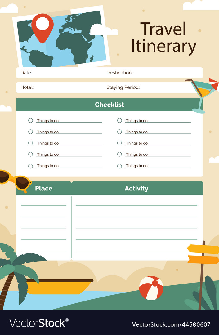 Travel itinerary design template Royalty Free Vector Image