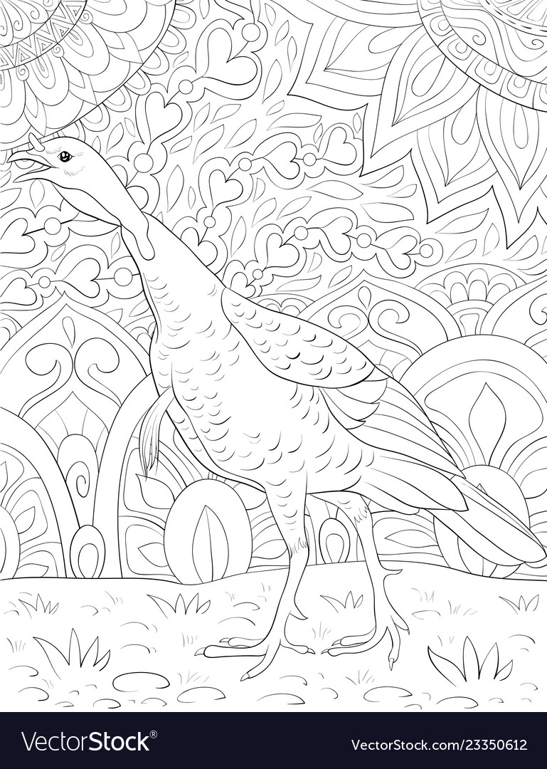 Adult Coloring Bookpage A Cute Turkey On The Vector Image