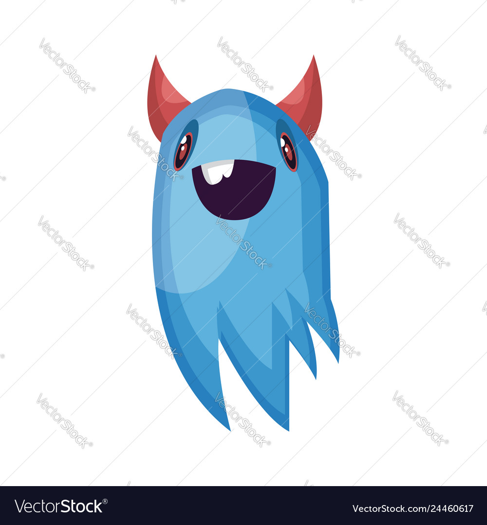 Happy blue ghost cartoon character with big smile