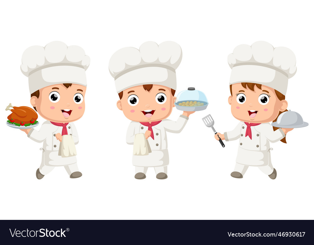 Set of chef kids cartoon Royalty Free Vector Image