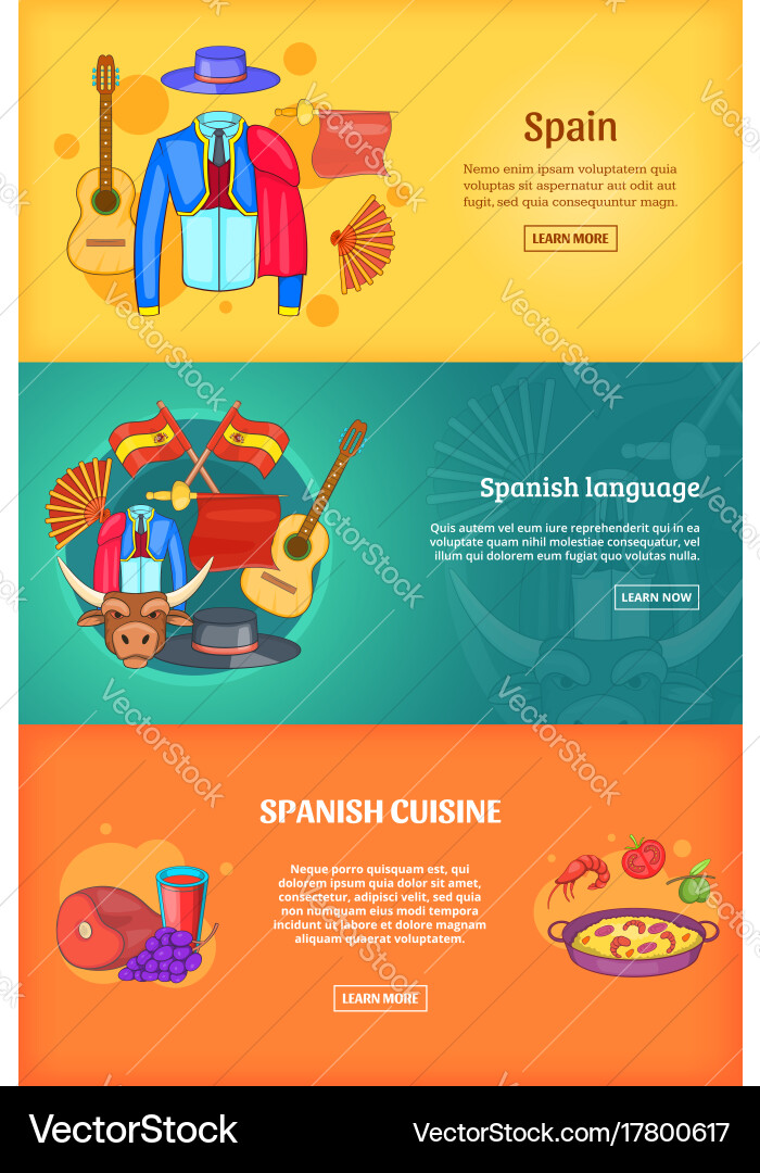 Spain Banner Set Template Cartoon Style Royalty Free Vector