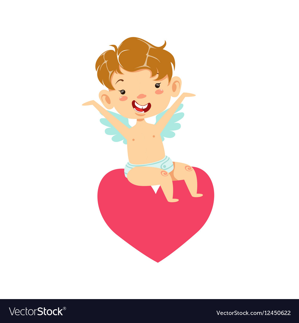 Boy baby cupid sitting on heart winged toddler Vector Image