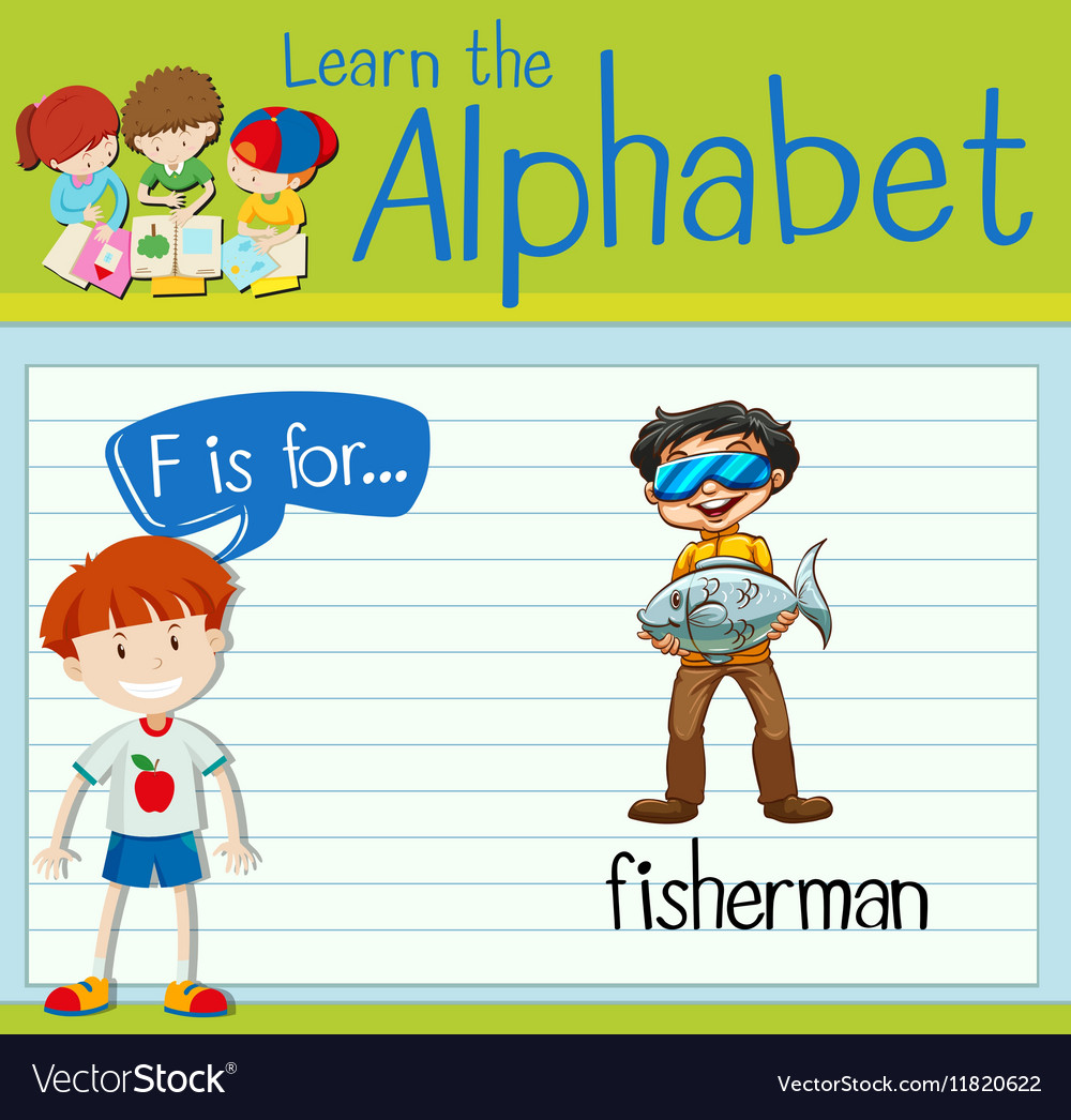 Flashcard alphabet f is for fisherman Royalty Free Vector