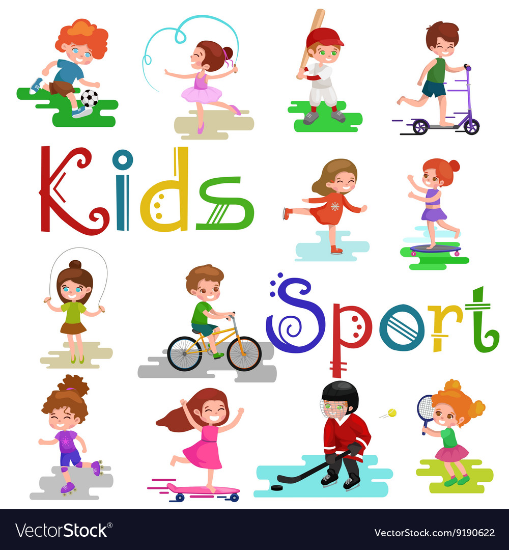 Kids sport isolated boy and girl playing active Vector Image