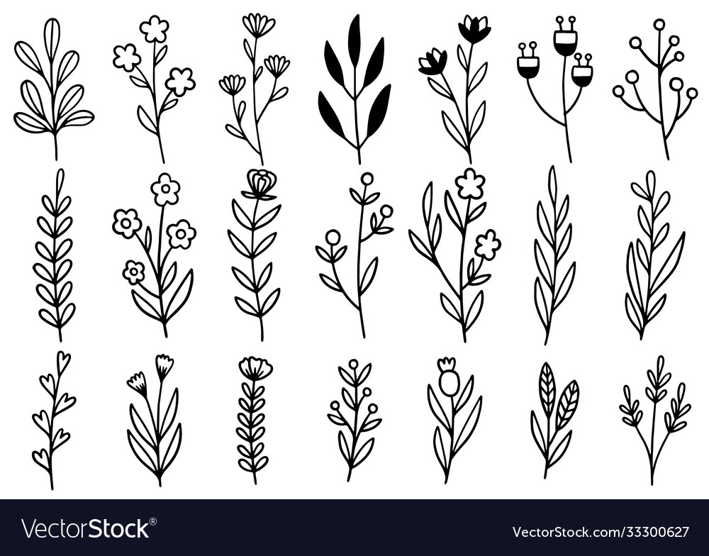 0177 hand drawn flowers doodle Royalty Free Vector Image