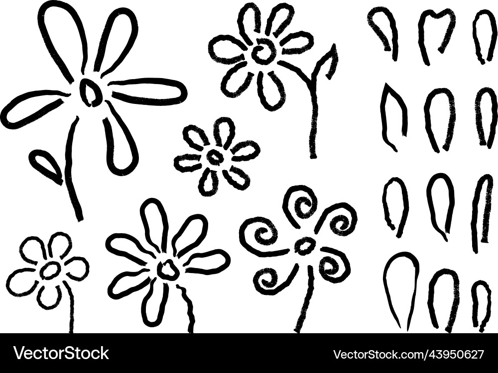 Grunge brush stroke flowers abstract daisy Vector Image