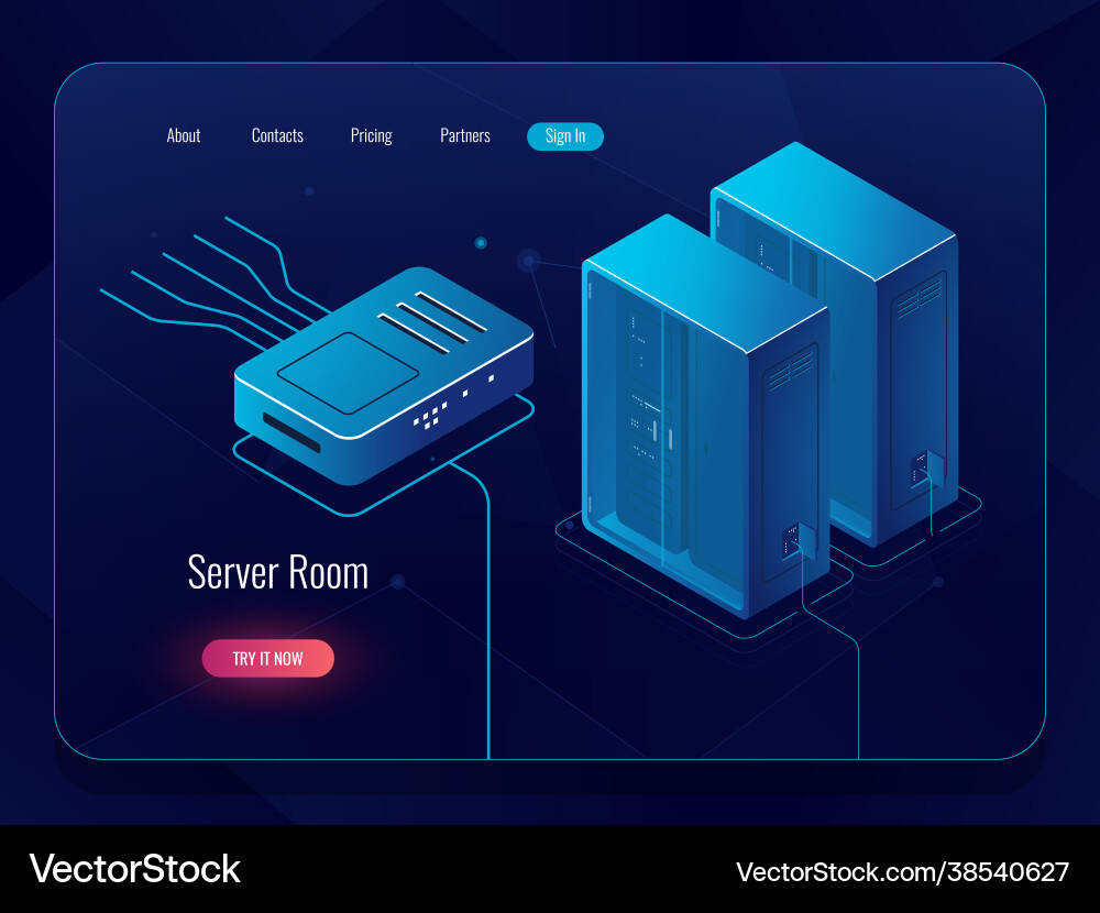 Server room datacenter and database isometric Vector Image