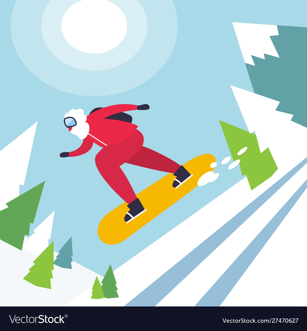 Snowboarding santa winter sport activities flat Vector Image