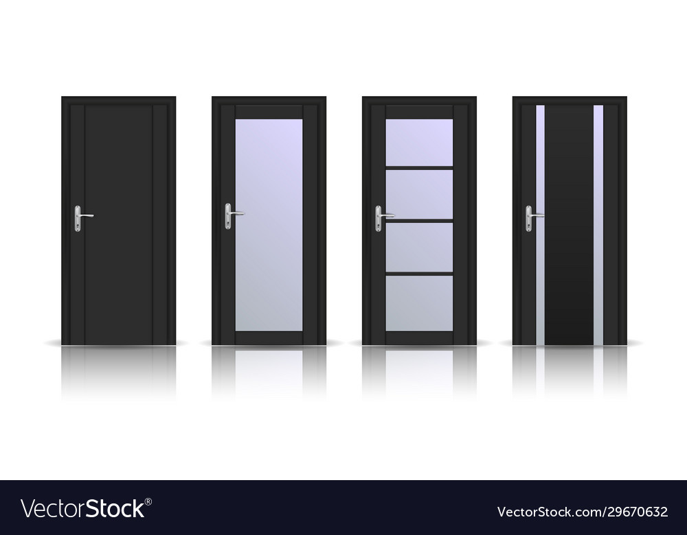 Brown wooden door with glass elements interior Vector Image