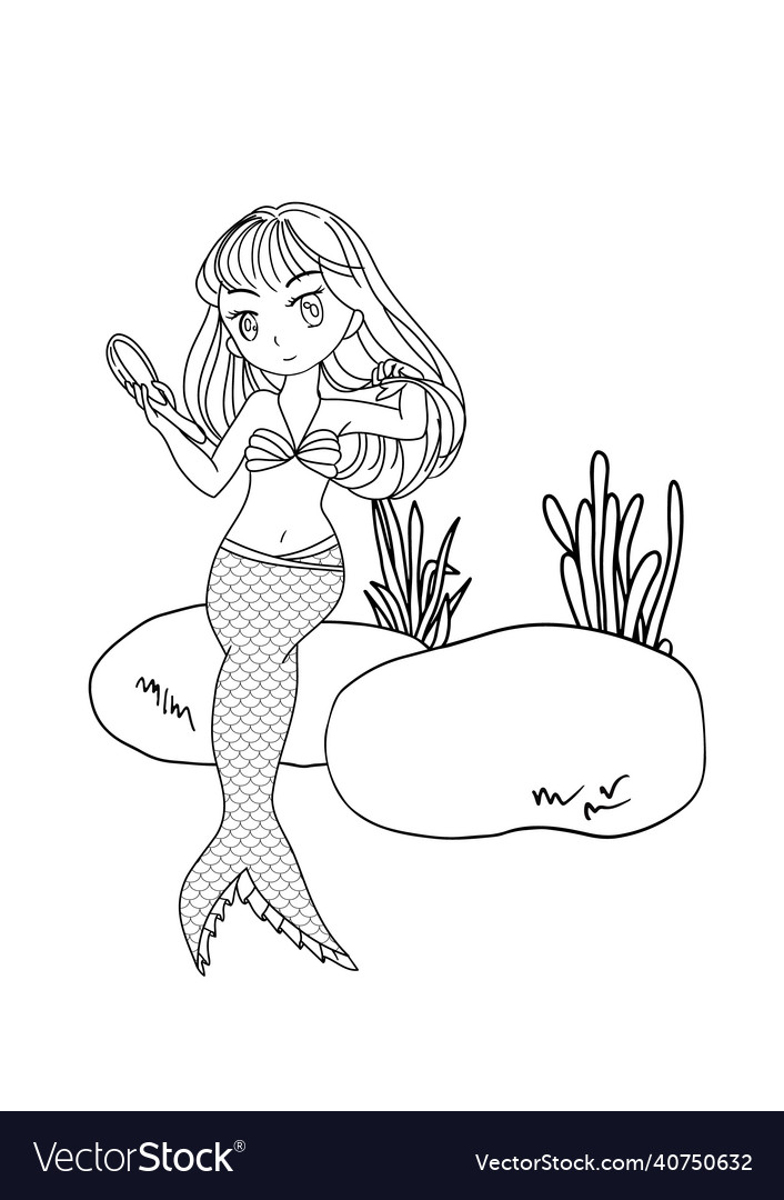Cute line art mermaid colouring page for happy Vector Image