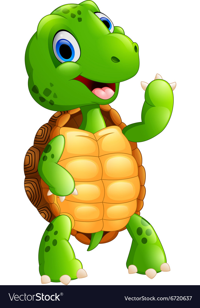 Cute green waving turtle Royalty Free Vector Image