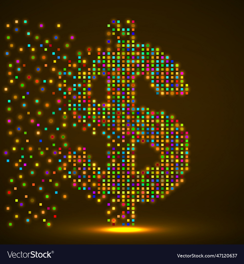 Dollar of colorful pixels with an explosion Vector Image