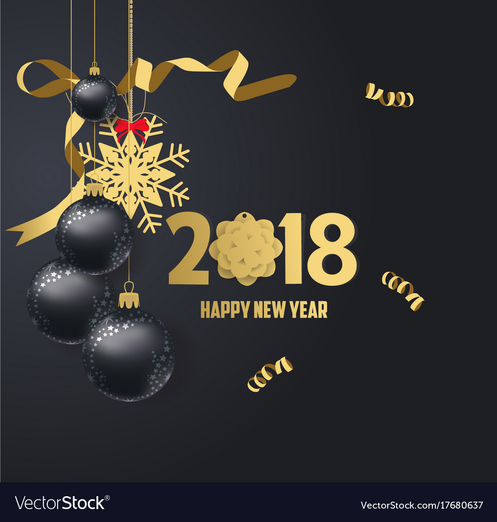 Happy new year 2018 gold and black colors place Vector Image