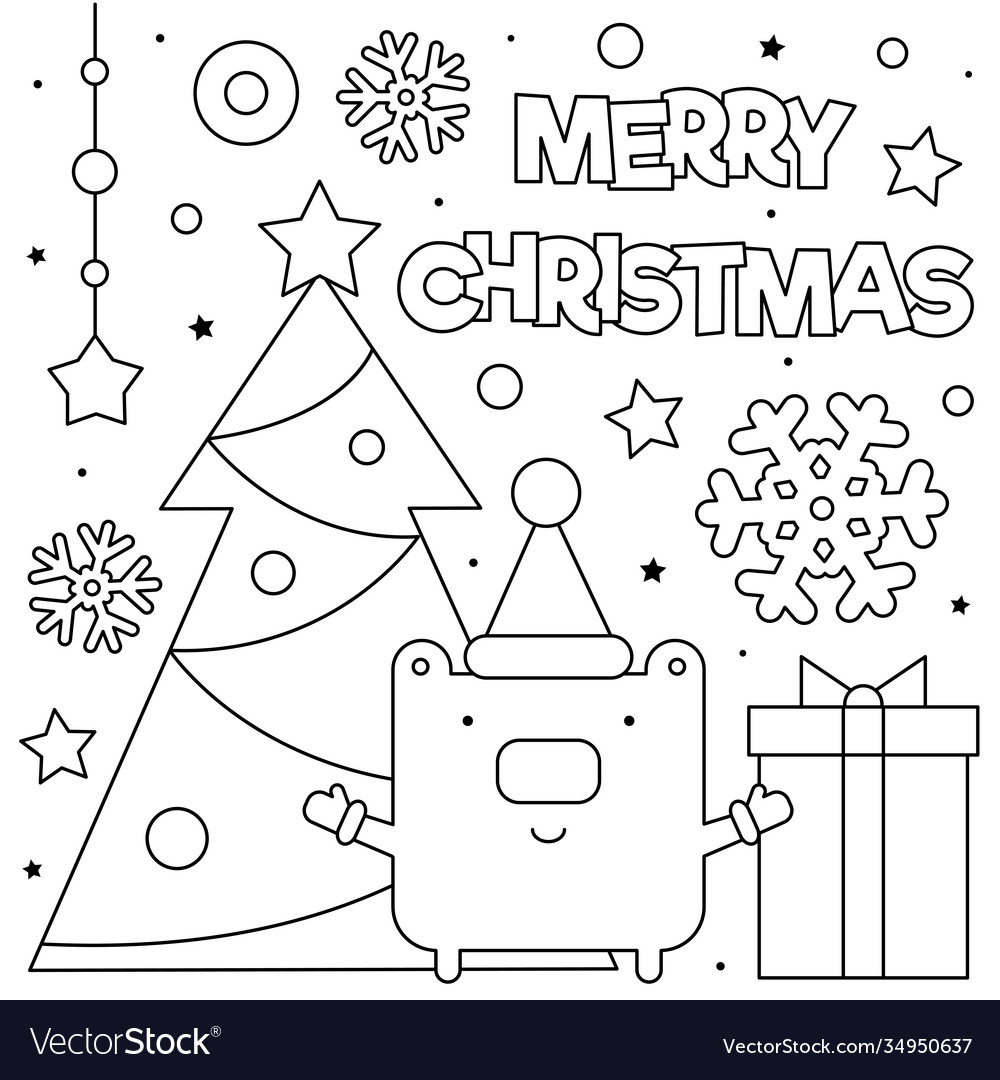 Merry christmas coloring page black and white Vector Image