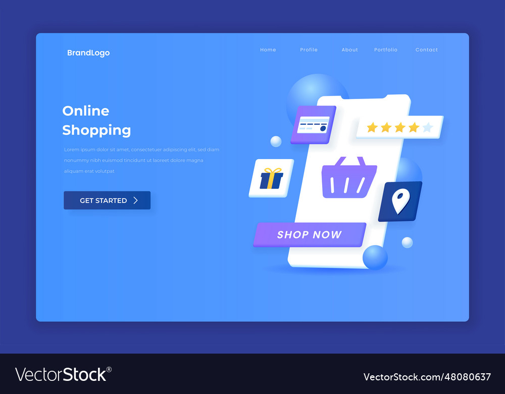 Online shopping 3d landing page Royalty Free Vector Image