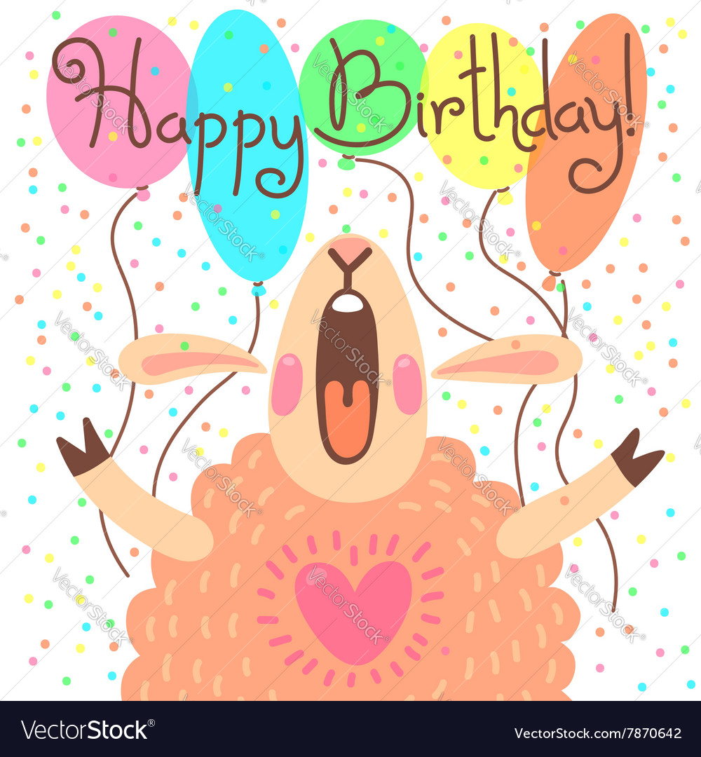 Cute happy birthday card with funny lamb Vector Image