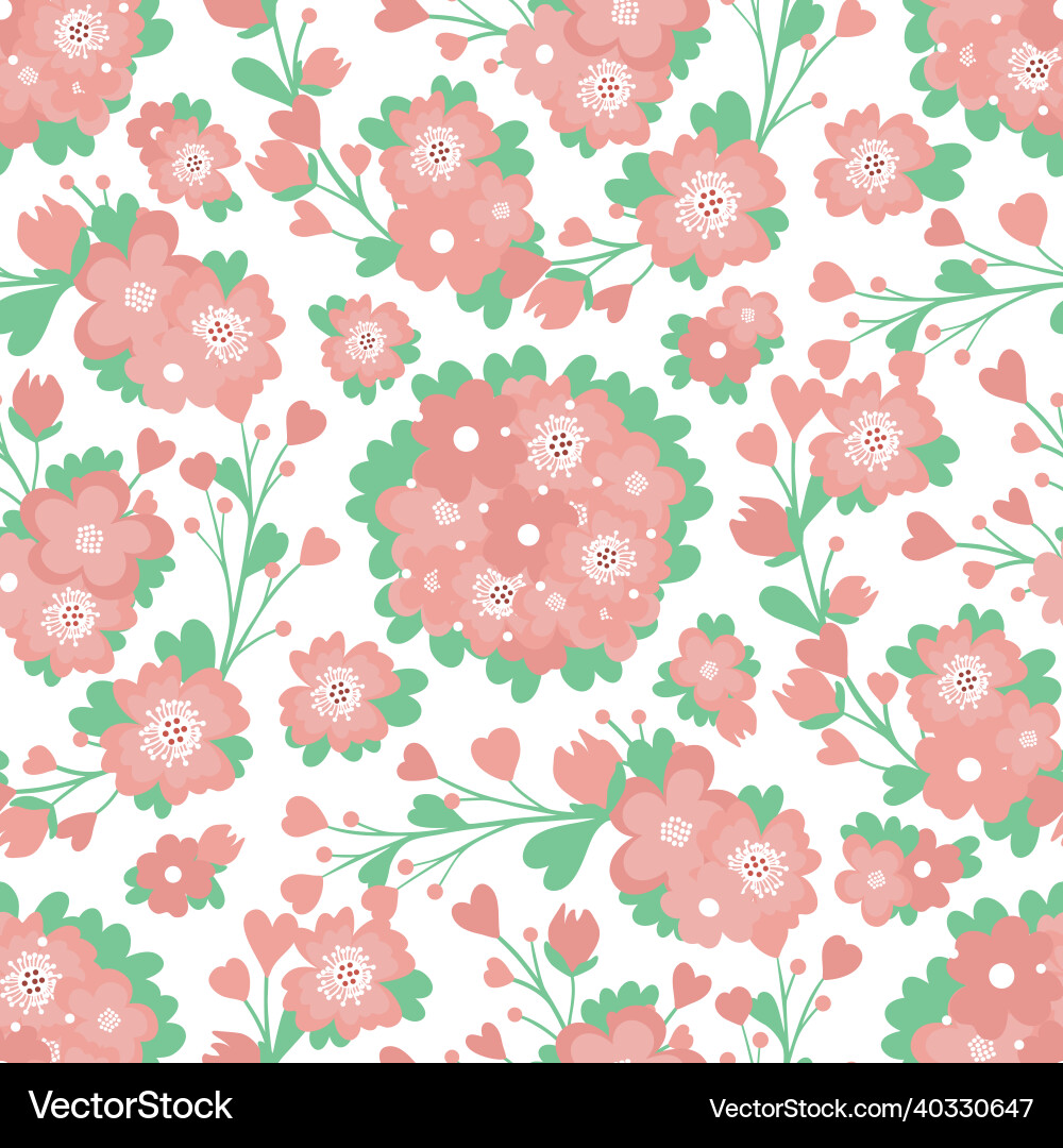 Hand drawn seamless pattern of pink blooming Vector Image