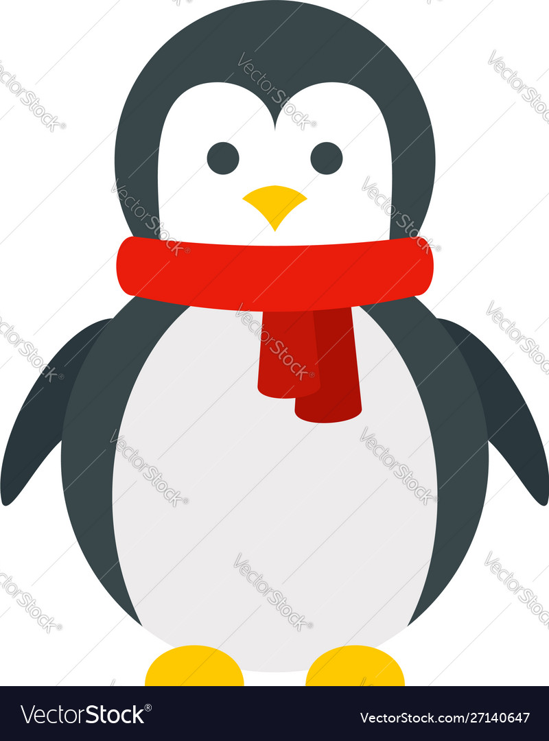 Xmas penguin icon flat style Royalty Free Vector Image