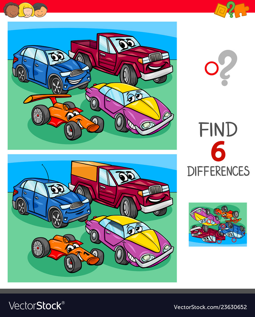 Find differences game with cars Royalty Free Vector Image