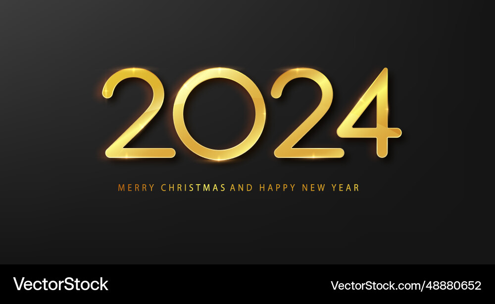 Happy new year 2024 with elegant gold thin numbers