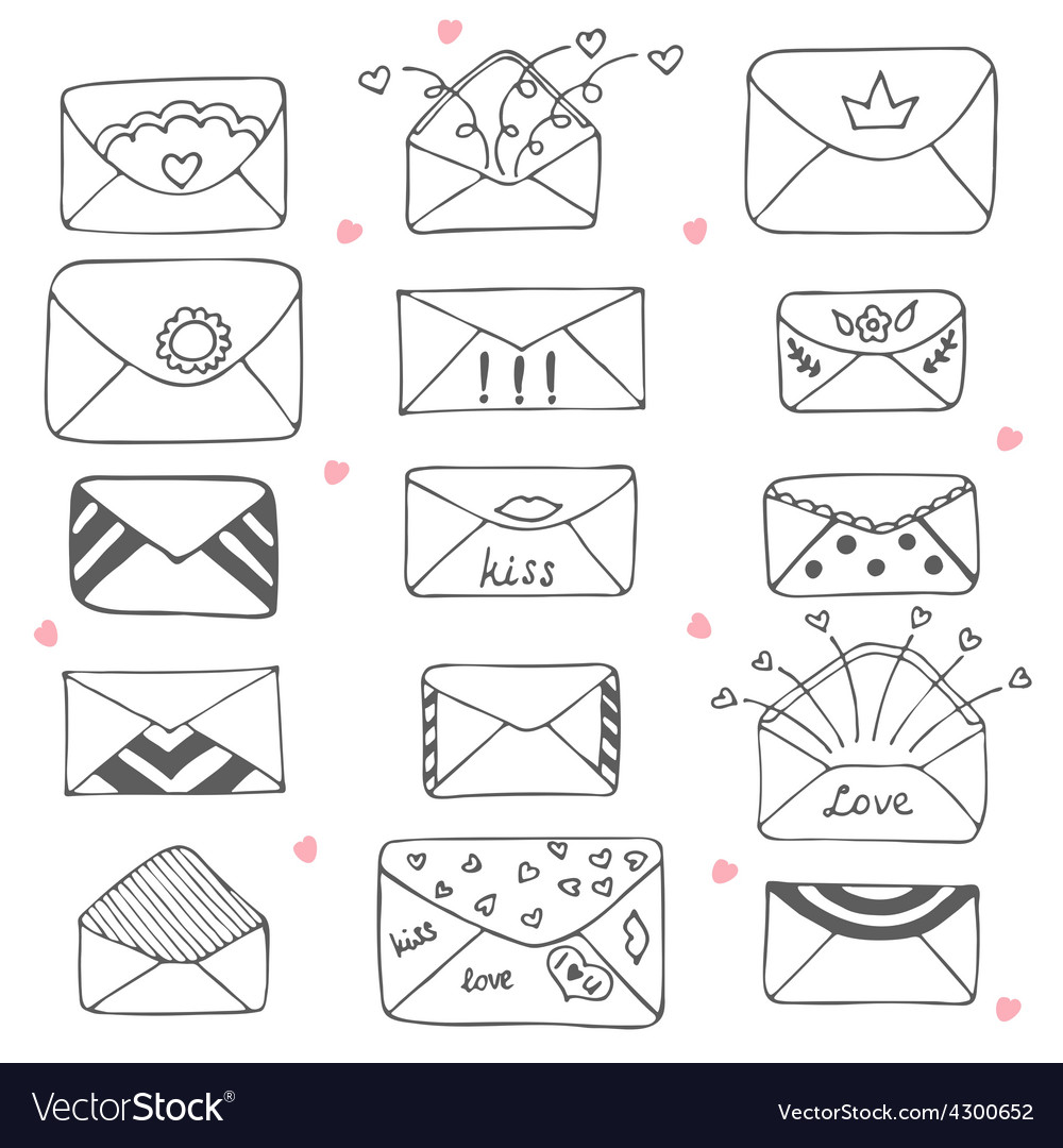 Set of hand drawn mailing envelopes communication