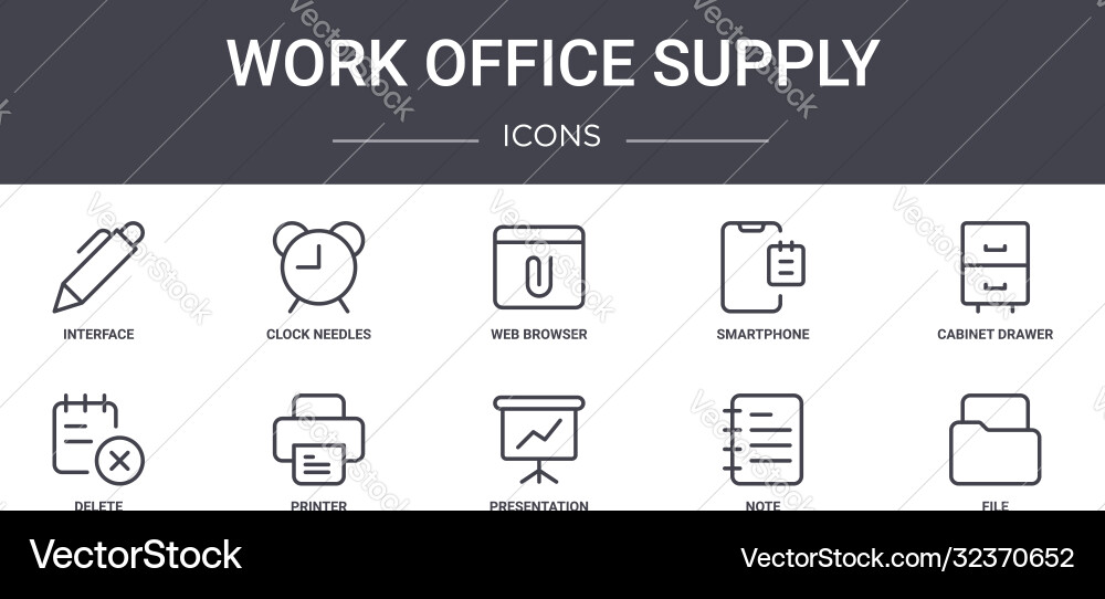 Work office supply concept line icons set Vector Image