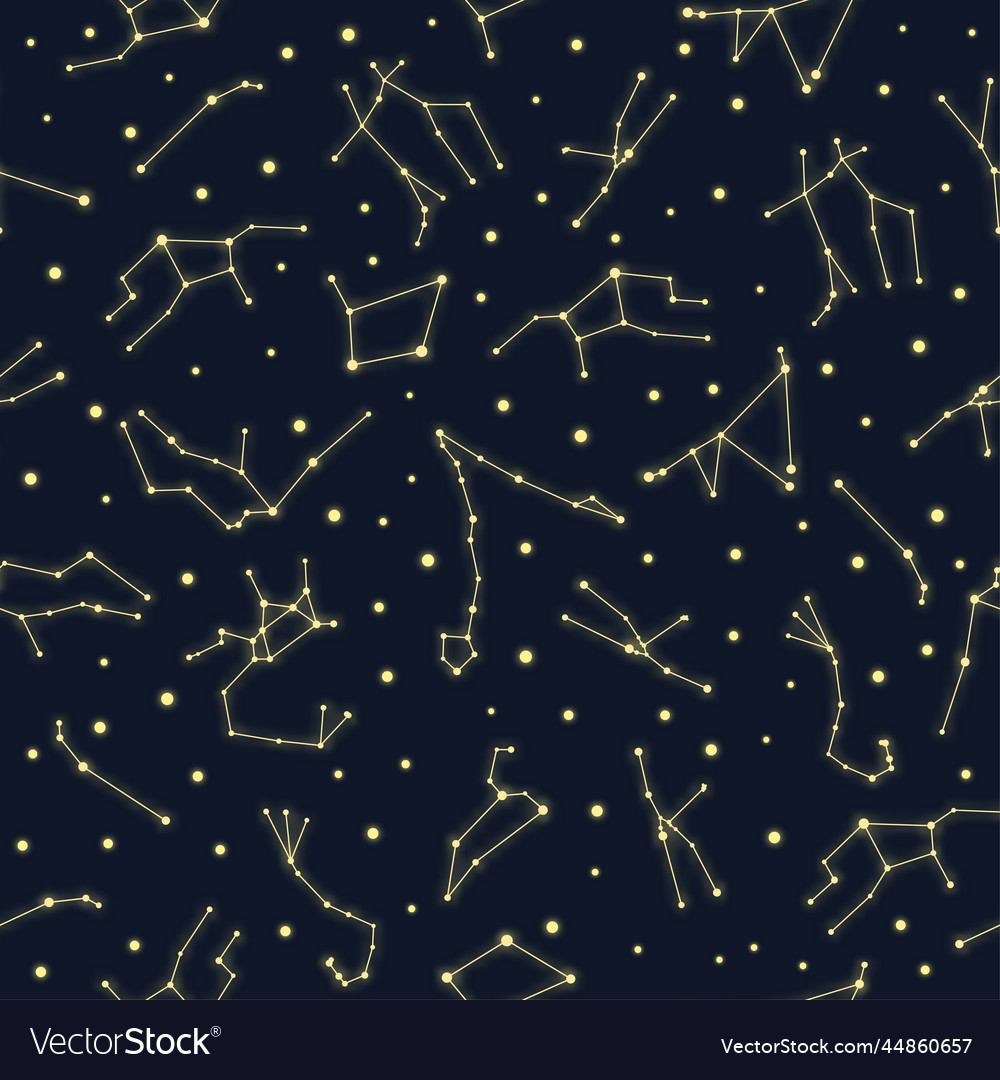 Yellow glowing zodiac star constellations seamless