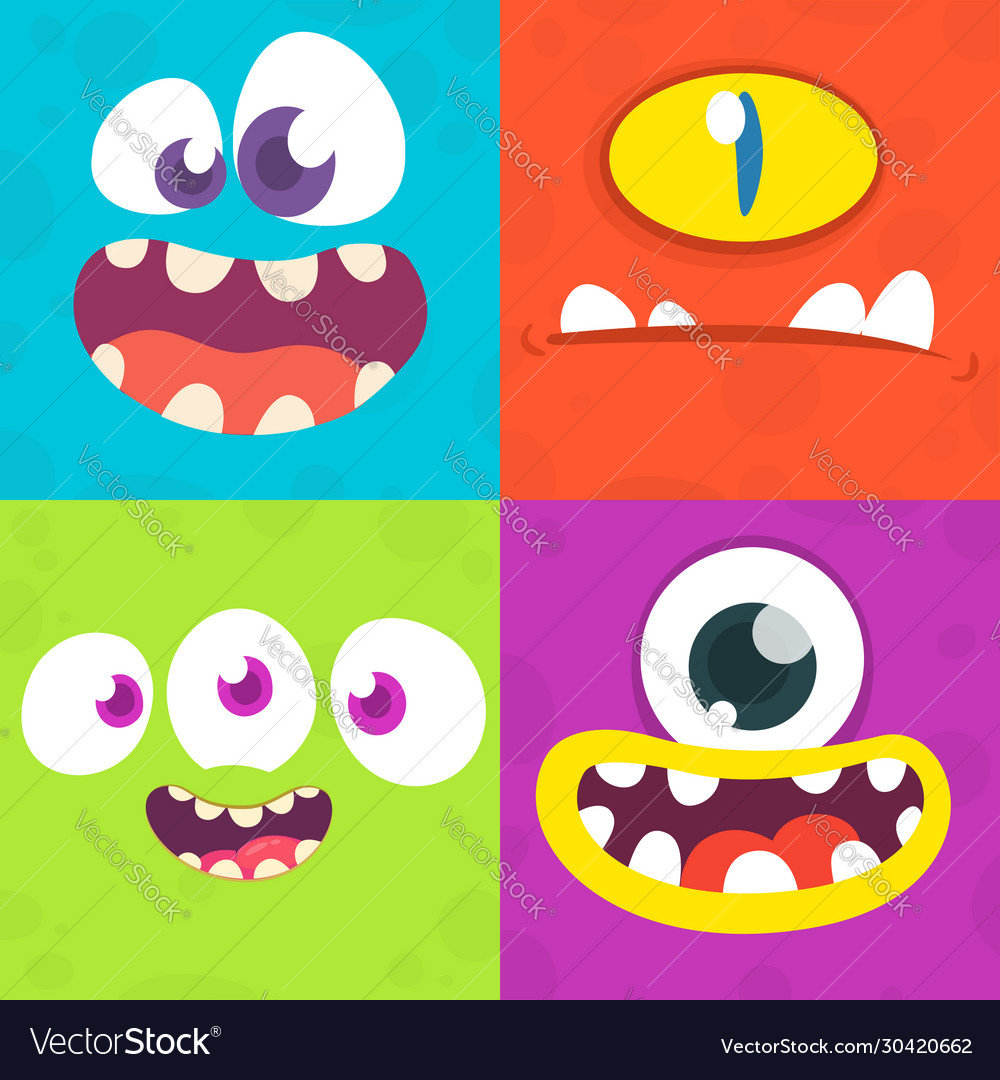 Cartoon monster faces set four halloween Vector Image