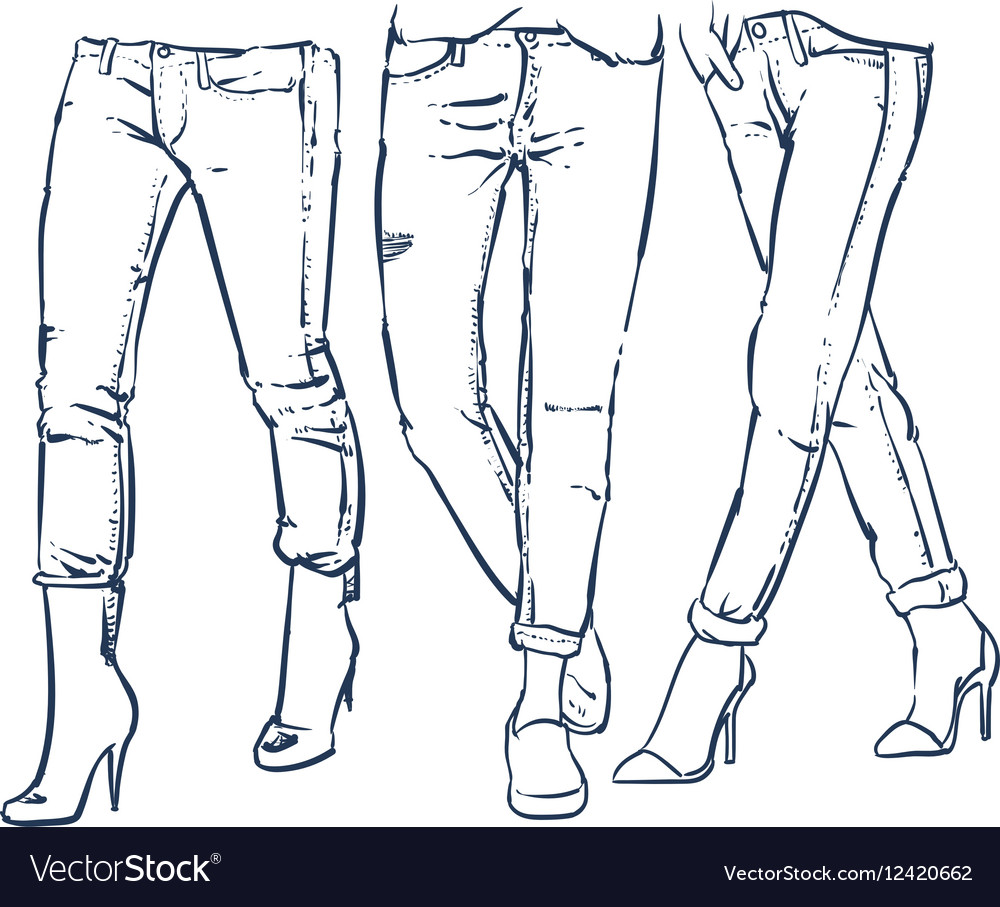 Kommandør volleyball Implement Drawing womens fashionable denim jeans outline Vector Image