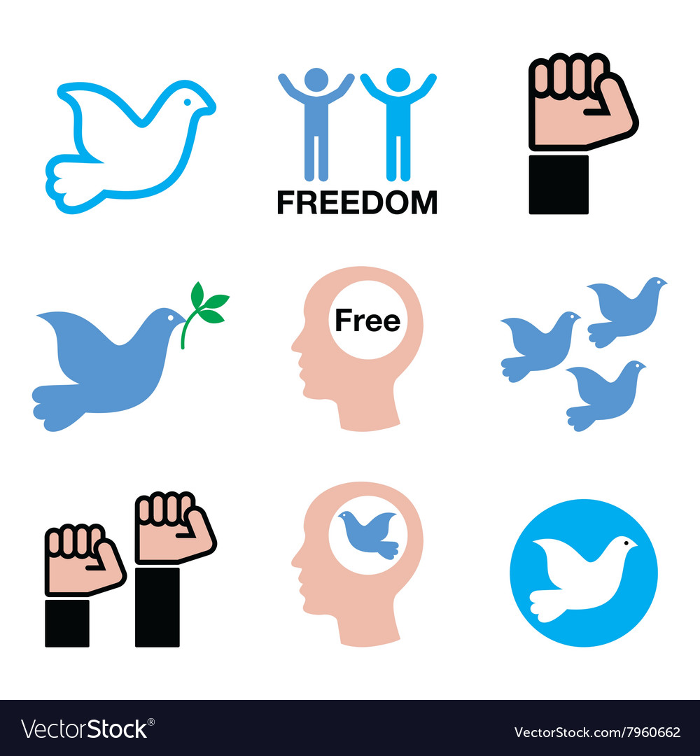 Freedom icons set dove and fist symbols Vector Image