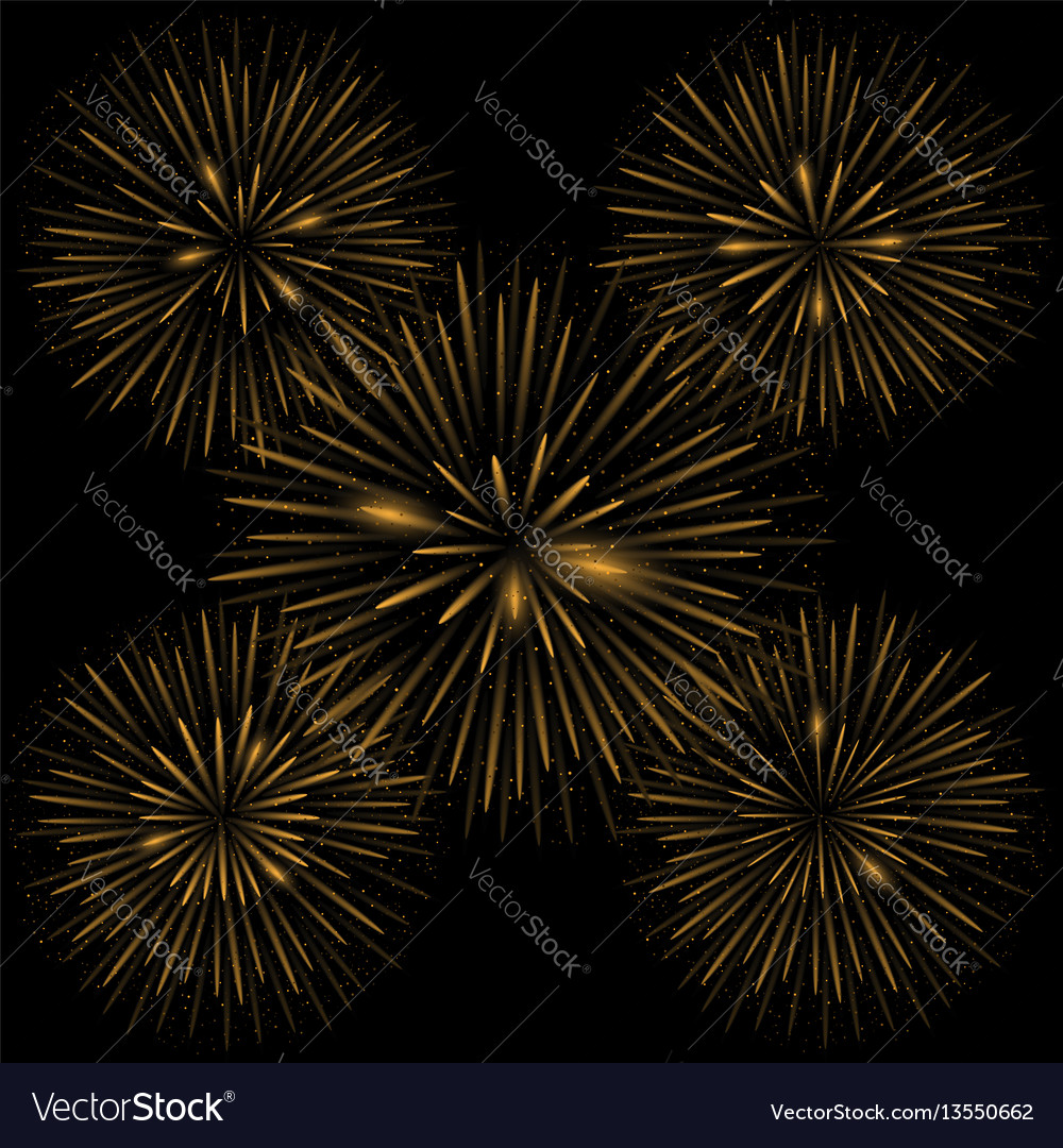 Golden realistic fireworks Royalty Free Vector Image