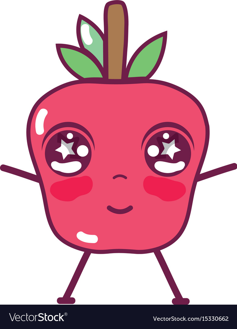 Kawaii cute happy apple fruit Royalty Free Vector Image