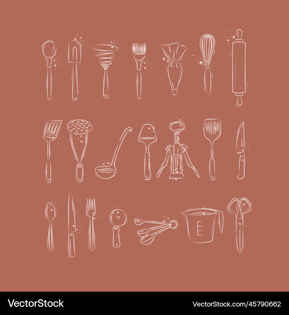 Kitchen utensils for cooking and bakery coral colo