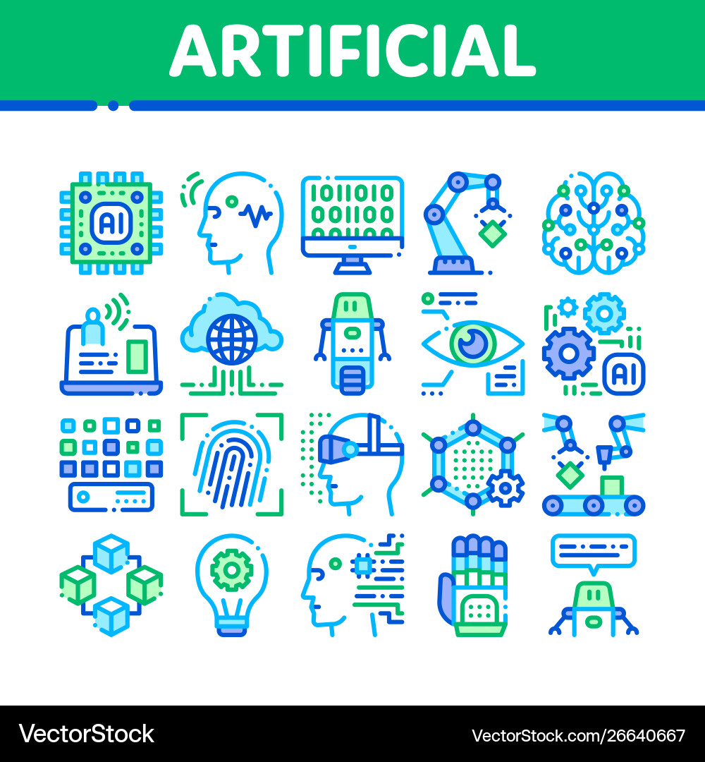 Artificial intelligence thin icons set Royalty Free Vector