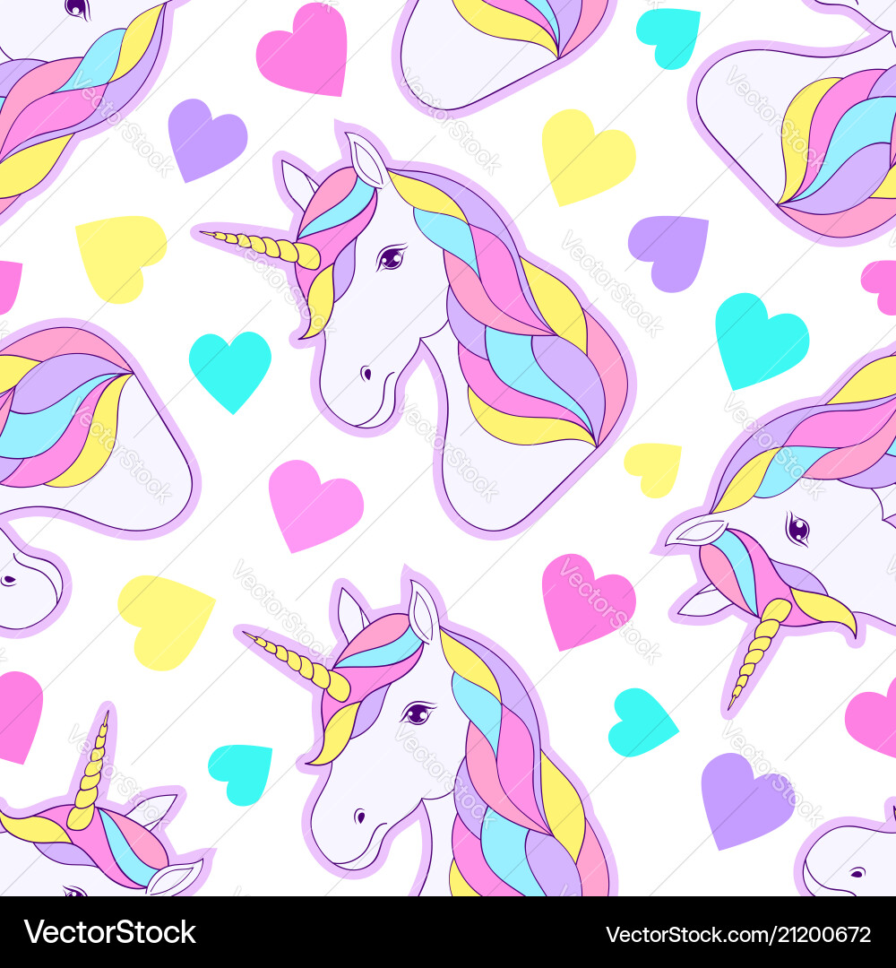 Colorful unicorns and hearts Royalty Free Vector Image