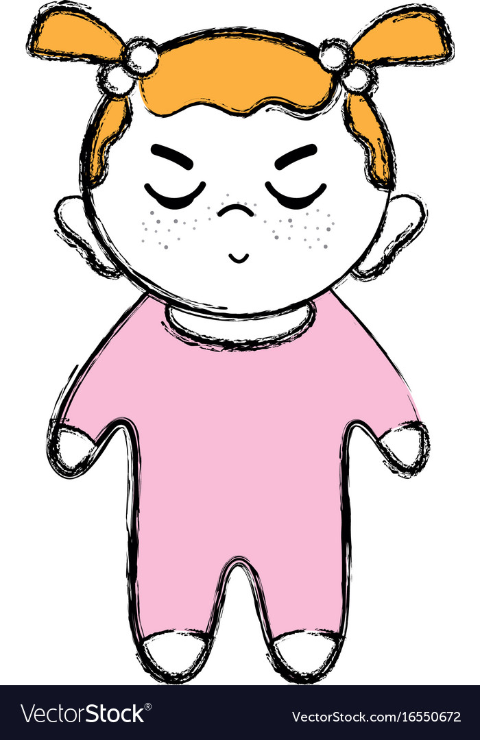 Cute Baby Girl With Hairstyle And Clothes Vector Image