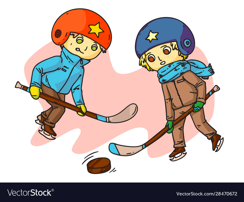 Kids hockey players flat Royalty Free Vector Image