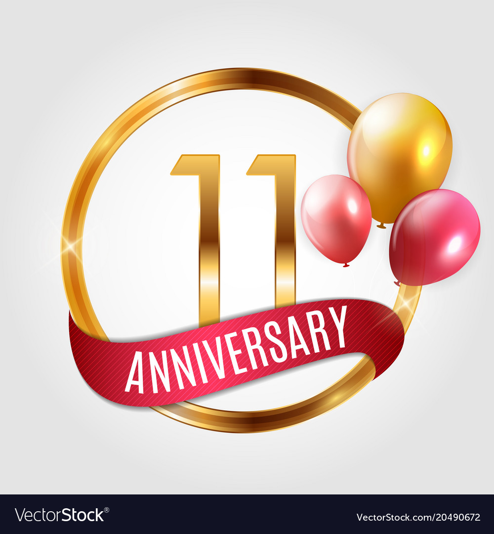 Template gold logo 11 years anniversary with Vector Image