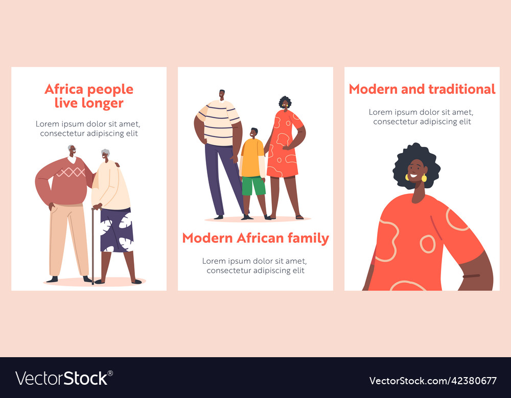 Big happy modern african family banners black Vector Image